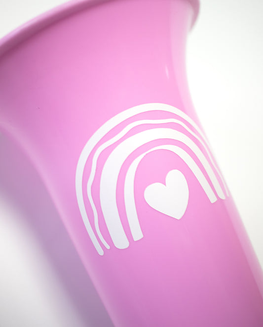 Grabvase Spruch Schrift "Regenbogen mit Herz" - Rosa - 26 cm Höhe