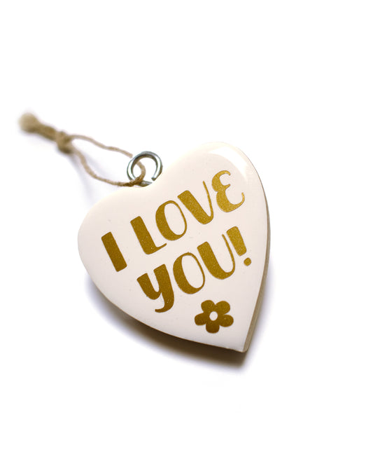 Holz-Anhänger Herz mit Botschaft - weiß/gold