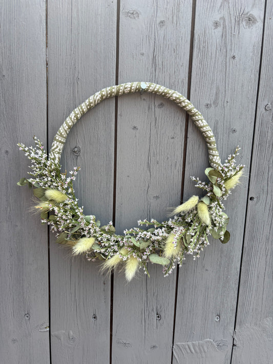 Hoop aus Trockenblumen & Stoff Khaki/natur/beige 20cm