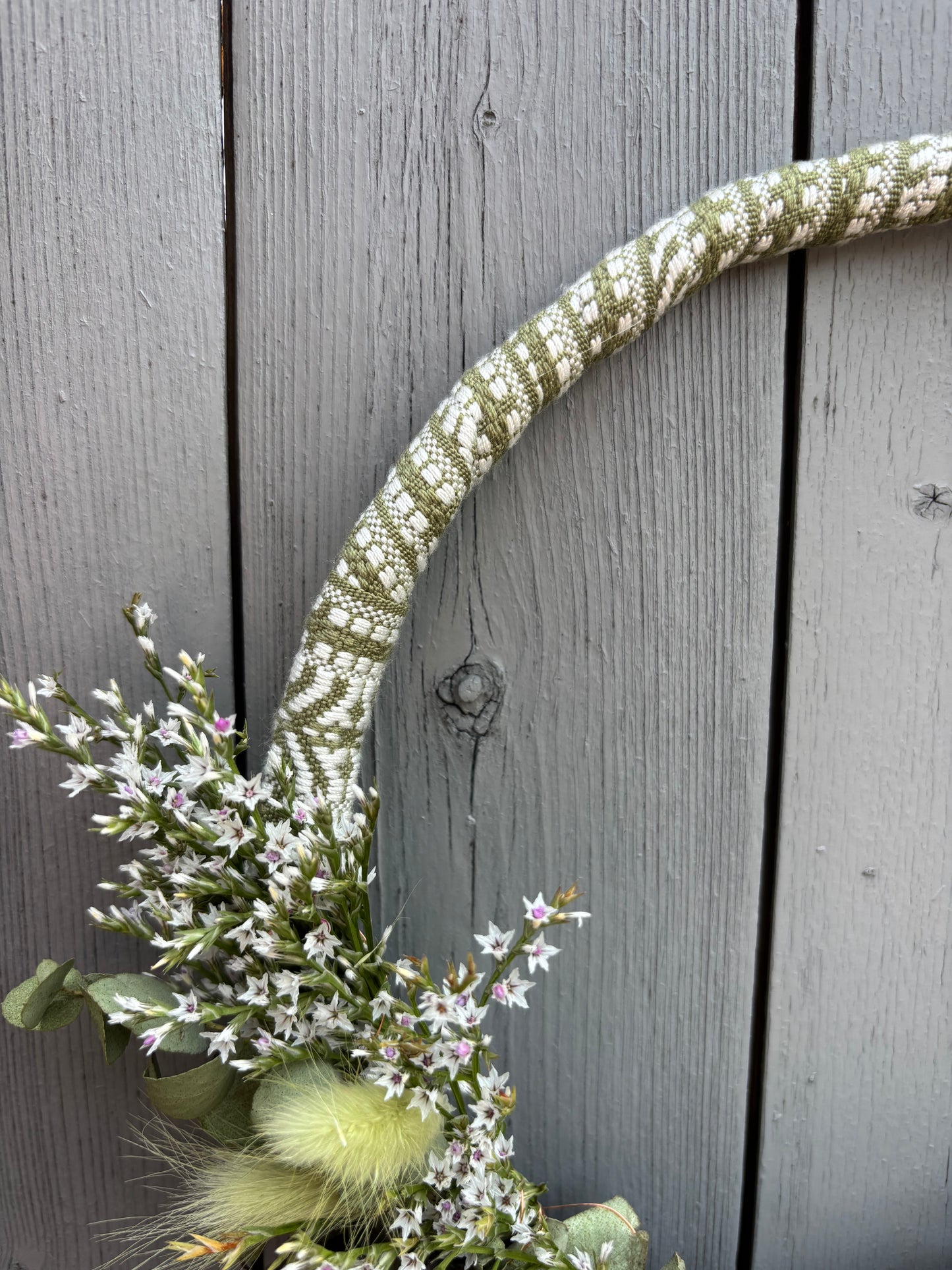 Hoop aus Trockenblumen & Stoff Khaki/natur/beige 20cm