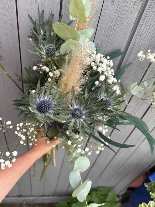 Trockenblumen Strauß Natur/Blau 45-55 cm