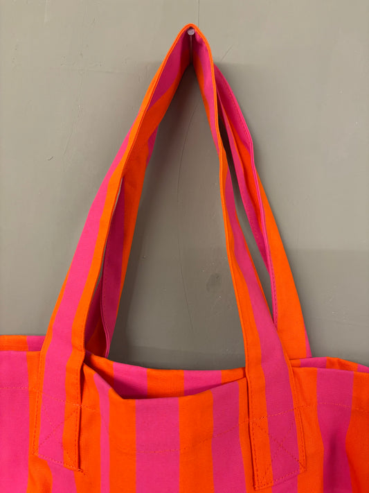 Strandtasche/Shopper aus Baumwolle Streifen orange rhodinrot