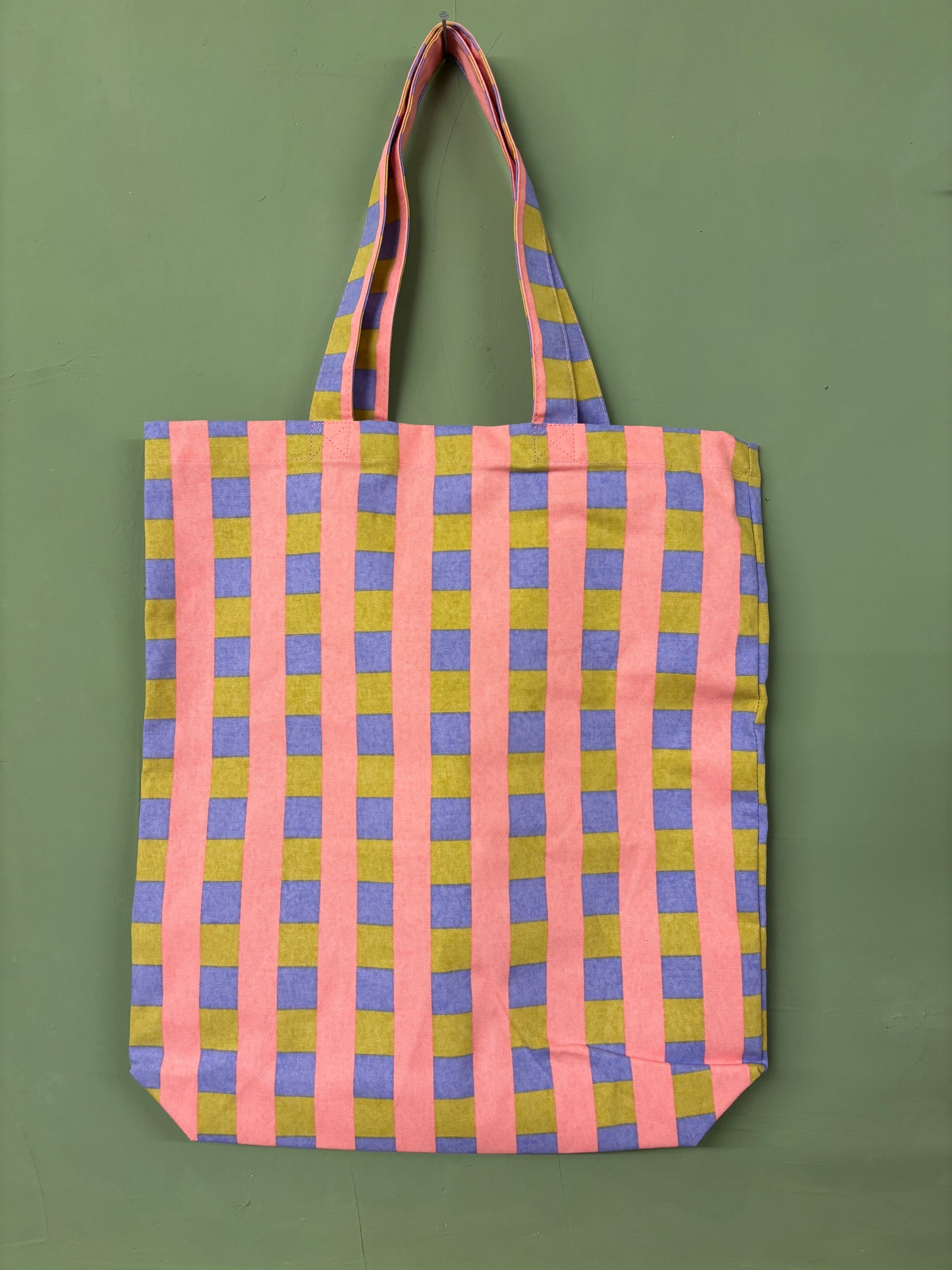 Tasche Beutel aus Baumwolle mit Muster in Rosa Blau Senf