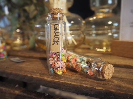 Gläschen voll GLÜCK, MUT oder LIEBE buntes Konfetti 5x5 cm