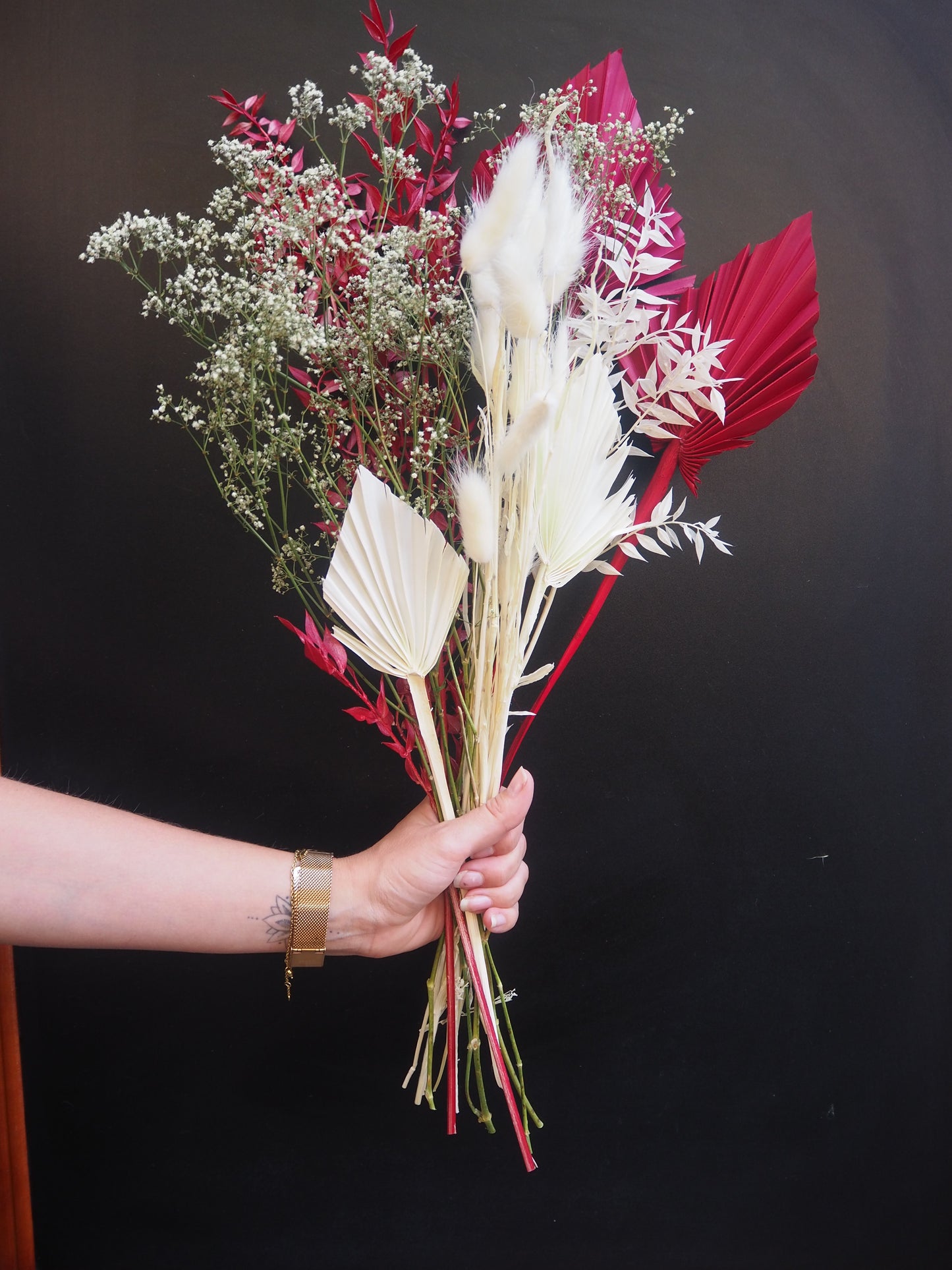 Trockenblumen Strauß Weiss/Rot 60 cm