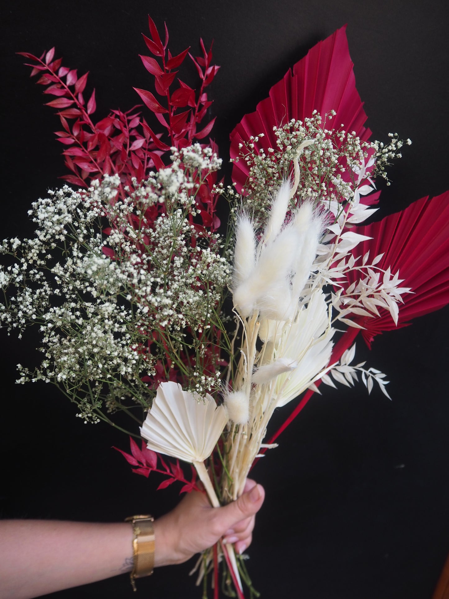 Trockenblumen Strauß Weiss/Rot 60 cm
