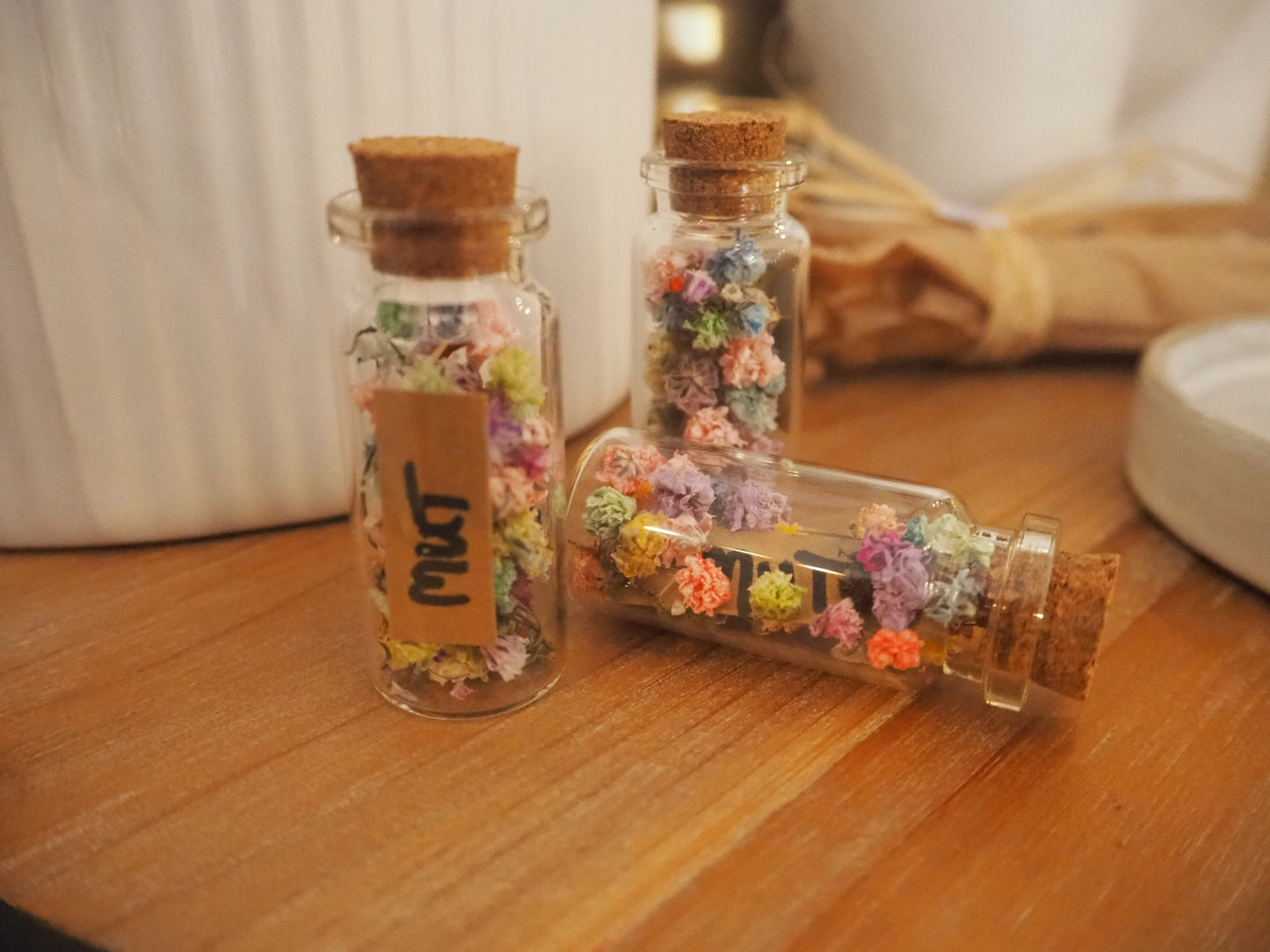 Gläschen voll GLÜCK, MUT oder LIEBE buntes Konfetti 5x5 cm