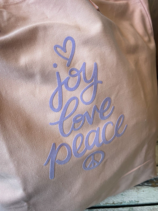 Großer Shopper "joy love peace" in hellem Rosé
