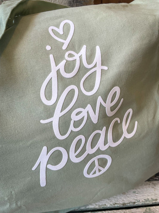 Großer Shopper "joy love peace" in Mint