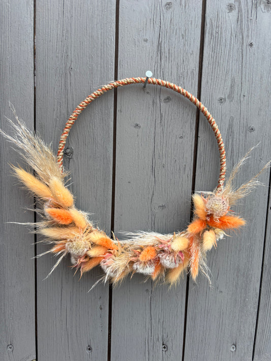Hoop aus Trockenblumen & Stoff  natur/orange  18-20cm