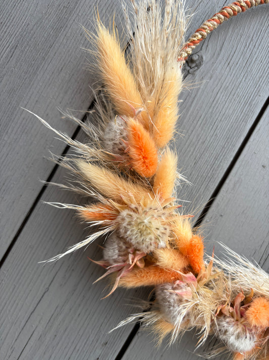 Hoop aus Trockenblumen & Stoff  natur/orange  18-20cm