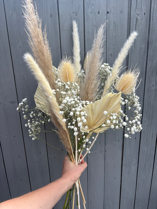 Trockenblumen Strauß Weiss/beige/natur  45-55 cm