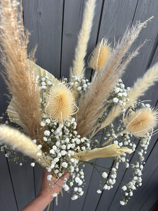 Trockenblumen Strauß Weiss/beige/natur  45-55 cm