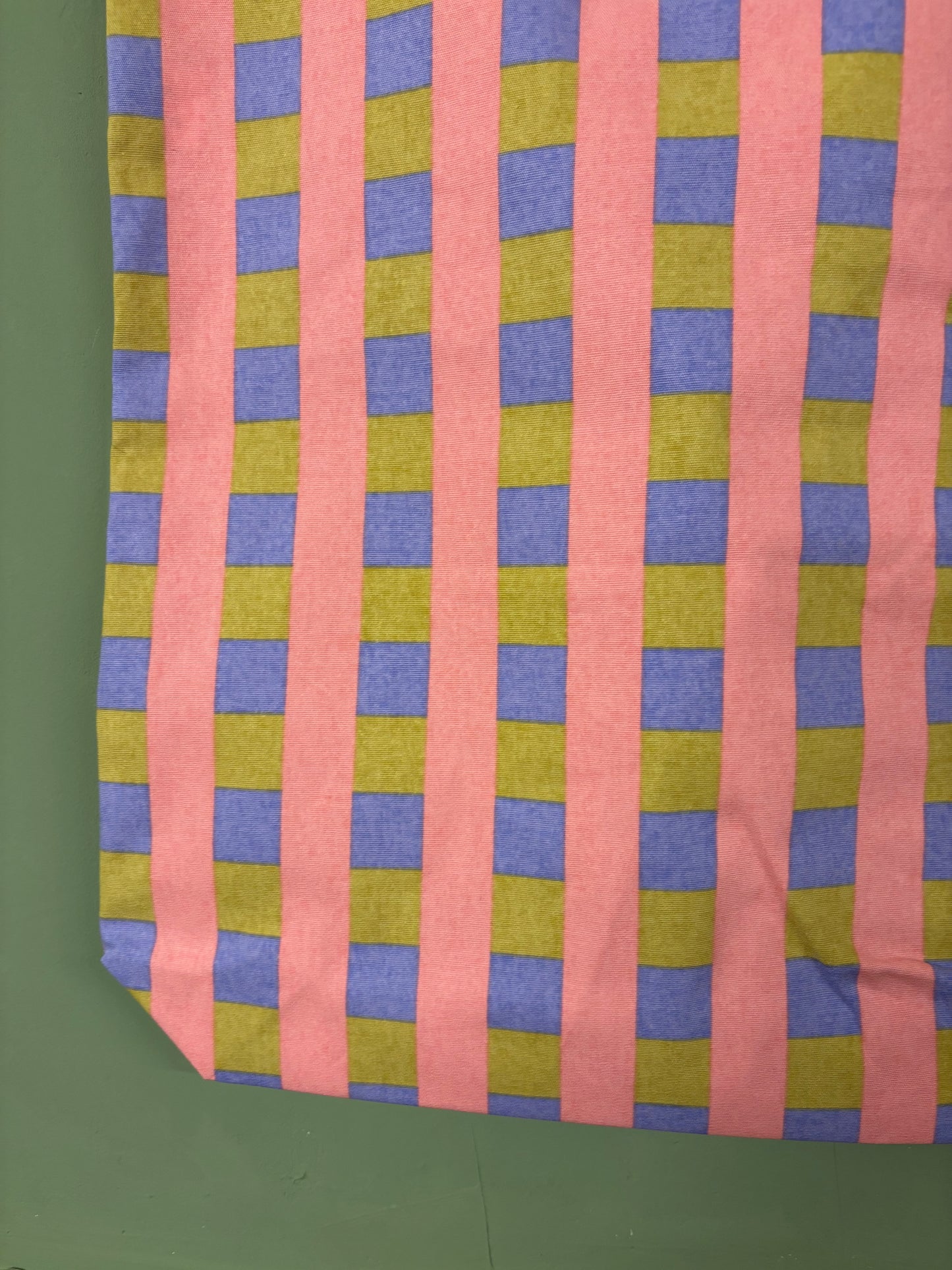 Tasche Beutel aus Baumwolle mit Muster in Rosa Blau Senf