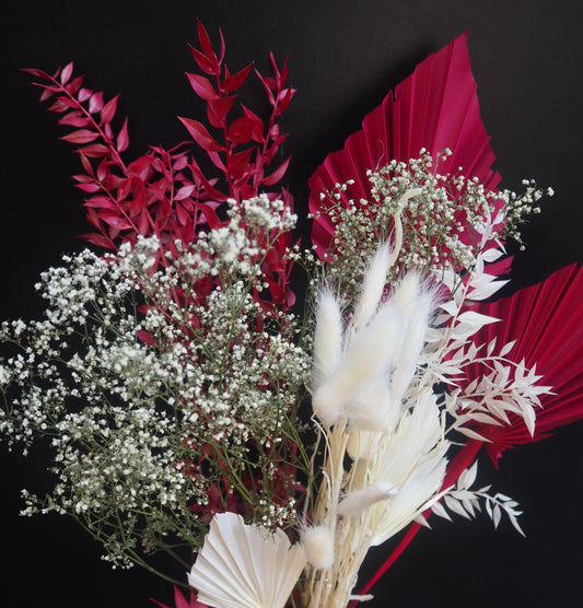 Trockenblumen Strauß Weiss/Rot 60 cm