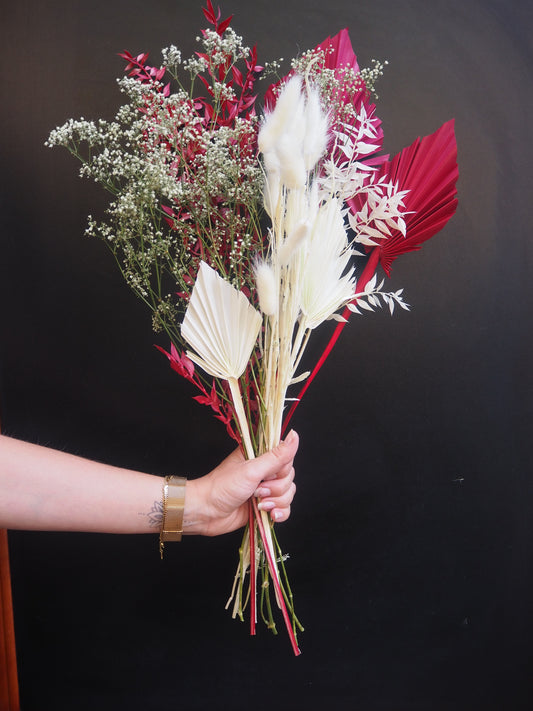 AUSVERKAUFT Trockenblumen Strauß Weiss/Rot 50 cm